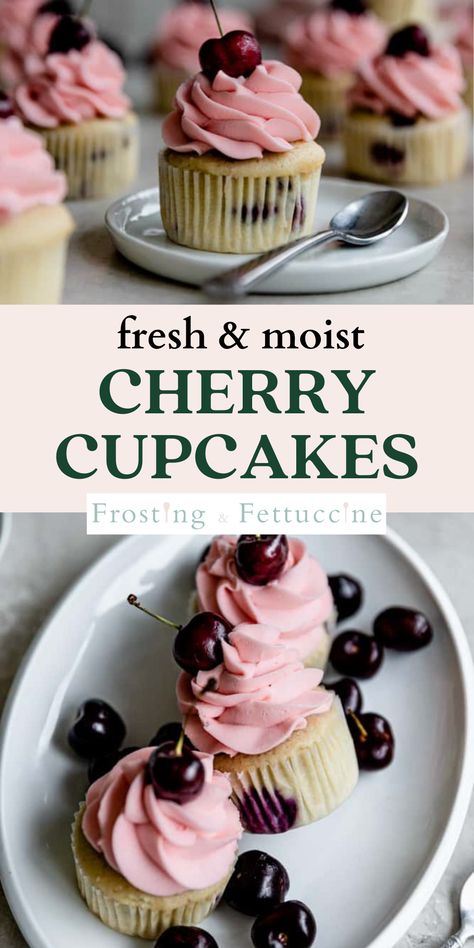 Chocolate Cherry Cupcake Recipes, Cherry Buttercream Frosting, Classy Cupcakes, Cherry Cupcakes Recipes, Cherry Buttercream, Chocolate Cherry Cupcakes, Cherry Frosting, Cherry Cupcakes, Vanilla Cupcake Recipe