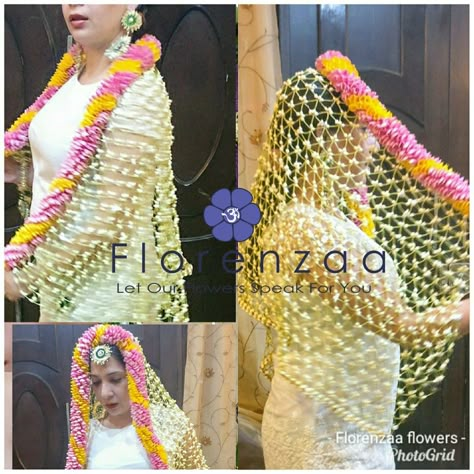 Floral odhani #flowerdupatta #floralodhani @florenzaaflowers- 9818379627 Flower Dupatta For Bride, Flower Dupatta, Flower Jewellery For Haldi, Bridal Ornaments, Flowers Jewellery, Fresh Flower Jewelry, Indian Wedding Flowers, Bridal Mehndi Dresses, Wedding Flower Jewelry