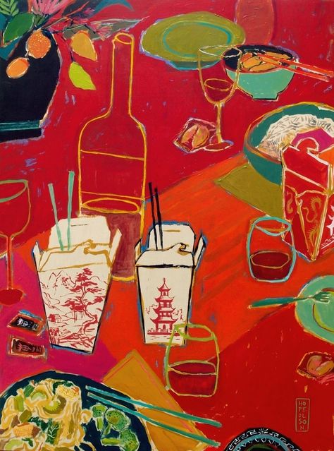 Still Life Series 2017 — Hope Olson Hope Olson, Food Art Painting, Painting On Wood Panel, Acrylic Painting On Wood, Chinese Take Out, Food Painting, Life Series, Still Life Art, Printing Company