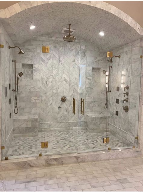 Luxury Master Bath Ideas, Hgtv Bathroom, Medium Size Bathroom Remodel, Cathedral Ceiling Bathroom, Luxury Bathroom Master Baths Walk In Shower Wet Rooms, Pretty Showers, Luxury Shower Room, Luxury Primary Bathroom, Luxurious Shower Tub Combo