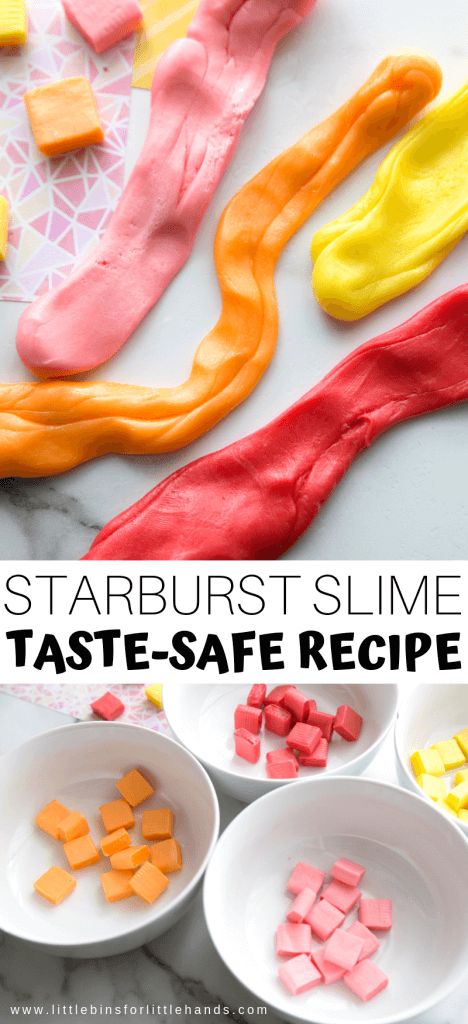 Homemade Edible Slime, Starburst Slime, Safe Slime Recipe, Strawberry Starburst, Edible Play Dough Recipe, Slime Recipe Kids, Candy Slime, Borax Free Slime, Stretchy Slime