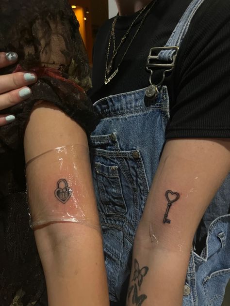 Best Friend Tattoos Girl, Soulmate Friend Tattoos, Bad Matching Tattoos, Edgy Matching Tattoos For Best Friends, Guy And Girl Matching Tattoos, Boy Girl Best Friend Tattoos, Matching Lyric Tattoos, Guy Girl Best Friend Tattoos, Girly Matching Tattoos