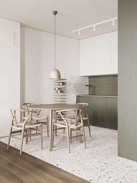 3 Small Space Apartment Interiors Under 50 Square Meters (540 Square Feet) With Layout Kitchen Floor Terrazzo, Small Apartment Layout, Kitchen Floor Tiles Ideas, Interior Design Per La Casa, Interior Minimalista, Apartment Layout, Kitchen Floor Tile, Design Del Prodotto, Furniture Inspiration