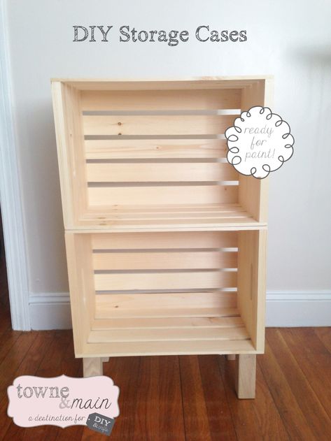 DIY Storage Cases Crate Nightstand Diy, Wood Crate Storage, Wooden Crates Nightstand, Desk Cheap, Diy Night Stand, Nightstand Diy, Wooden Crate Shelves, Crate Shelves Diy, Crate Nightstand