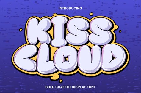 Kiss Cloud Graffiti is fun display font in graffiti style. Perfect for create street shirt. Easy and harmony to mix and match with street element. Come with regular / outline / shadow easy to use. Try before you buy Kiss Cloud font for iOS, Android, macOS, or Windows for free, or you can download the […] Get your free download of the Kiss Cloud Font now at FreeFontDL - <a rel="nofollow" href="https://freefont... Cloud Graffiti, Hip Hop Font, Cloud Font, Hipster Fonts, Bubble Letter Fonts, Font Bubble, Groovy Font, Kid Fonts, Graffiti Tagging