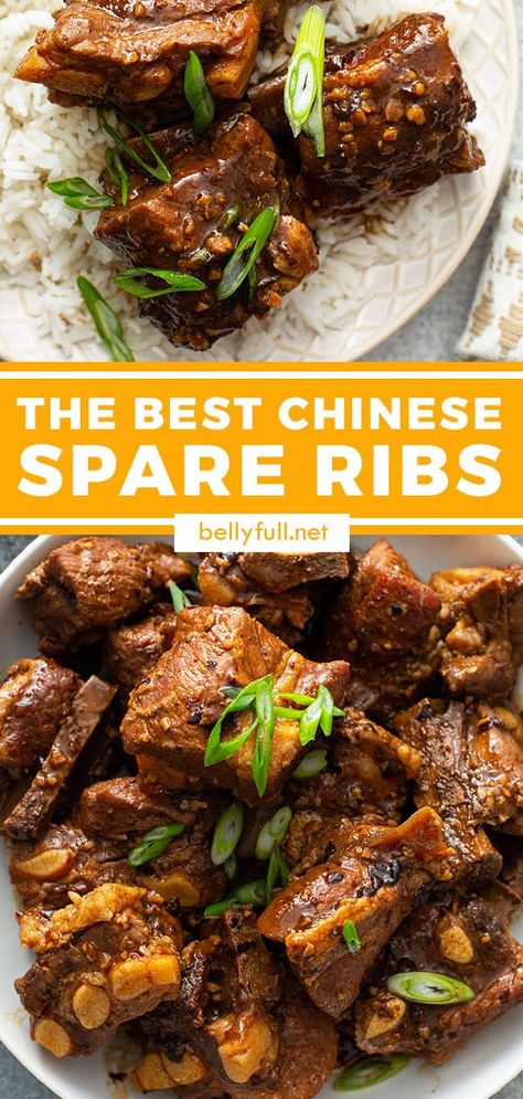 With only 10 minutes of prep (if that!) and such a small list of ingredients, this Chinese Spare Ribs recipe is so easy to make, but has incredible flavor from slow simmering in a rich black bean garlic sauce, and tender meat that falls off the bone. An Asian dim sum favorite, converted into an incredible meal the entire family will love! Chinese Spare Ribs Recipe, Dinner Recipes For Chicken, Black Bean Garlic Sauce, Ground Beef Eggs, Chinese Spare Ribs, Recipes For Pork Chops, Chinese Ribs, Entrees Dinner, Ground Beef Crockpot