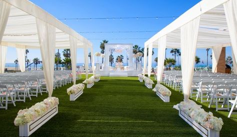 Wedding Venues In Huntington Beach CA | Pasea Hotel & Spa – Huntington Beach Wedding Reception Venues Backyard Beach Wedding, Mauritius Wedding, White Wedding Decorations, Beach Wedding Reception, Backyard Beach, Mandap Decor, Fake Grass, Wedding Venues Beach, Breathtaking Wedding