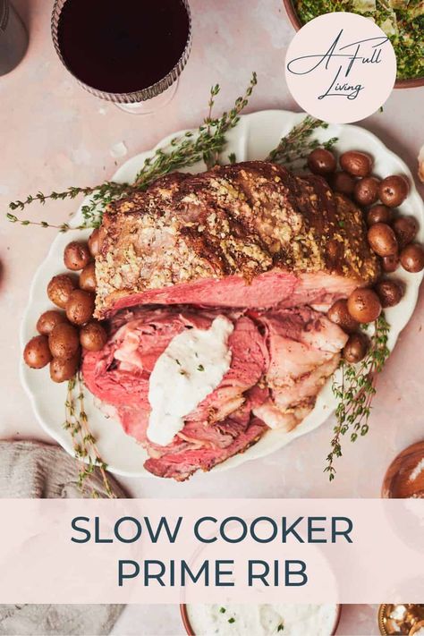 Master the perfect, flavorful Slow Cooker Prime Rib Roast with this easy, foolproof recipe! Ideal for holidays or special occasions, it pairs wonderfully with creamy horseradish sauce for a memorable meal. Slow Cooker Prime Rib Roast Crock Pot, Prime Rib Crockpot Recipe Crock Pot, Crockpot Prime Rib Slow Cooker, Slow Cooker Prime Rib Roast, Prime Rib Slow Cooker Recipes, Prime Rib Roast Crock Pot, Crock Pot Prime Rib Roast, Prime Rib In Crock Pot, Prime Rib Roast Slow Cooker