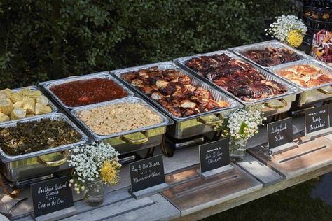 Bbq Wedding Reception, Wedding Food Table, Wedding Buffet Food, Buffet Set Up, Wedding Caterer, Backyard Reception, Signal Hill, 30th Party, I Do Bbq