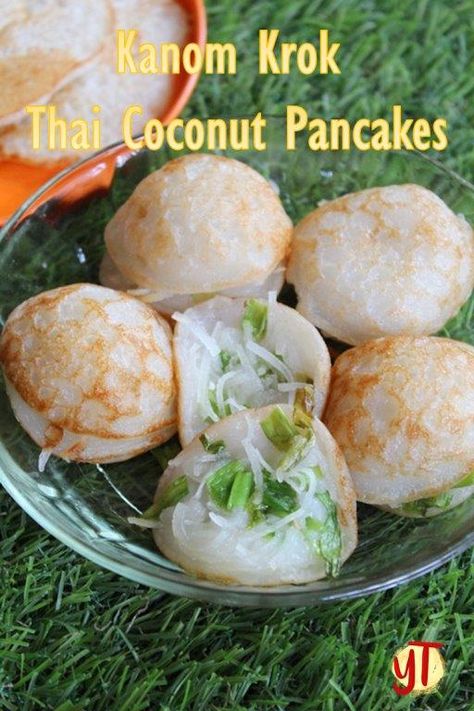 Thai Breakfast Recipes, Thai Coconut Pancakes Recipe, Thai Coconut Pancakes, Coconut Pancakes Recipe, Laos Desserts, Pudding Pancakes, Thai Breakfast, Thai Recipes Dessert, Paniyaram Recipes