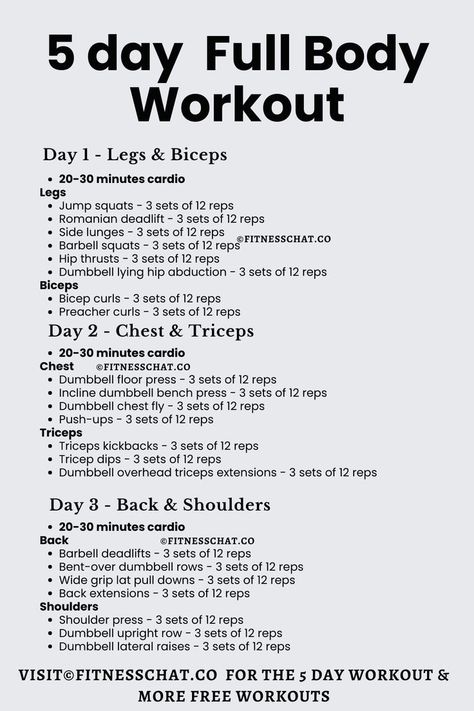 Get in shape and burn fat with these ! #fitness #workout Weekday Workout Plan, Workout Split 5 Day Women, Workout Girly, 5 Day Workout Split, 5 Day Workout Plan, Weekly Gym Workouts, Workouts Women, 5 Day Workouts, 30 Minute Cardio