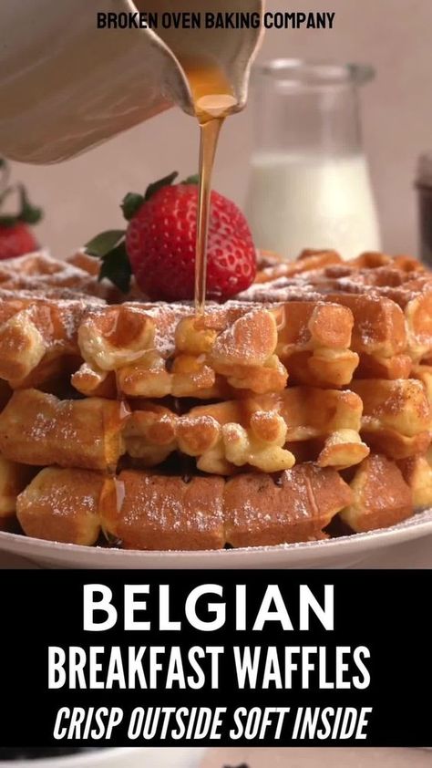 Want to know how to make Belgian waffles? This Belgian waffle recipe makes perfectly crispy on the outside and soft on the inside waffles every time! With simple pantry ingredients and a bit of sour cream you too can have the best Belgian waffles ever! Breakfast Dessert Ideas, Belgium Waffle Recipe, Best Belgian Waffle Recipe, Belgian Waffles Recipe, Easy Waffle Recipe, Waffles Easy, Crispy Waffle, Breakfast Recipes Sweet, Homemade Waffles