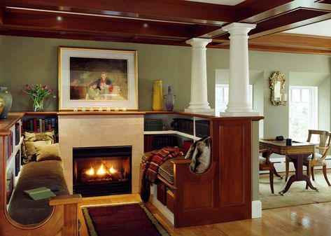 Boston Living Room, Inglenook Fireplace, Reading Nooks, Small Farmhouse, Cozy Fireplace, Traditional Living, Cozy Reading Nook, Traditional Living Room, Cozy Reading