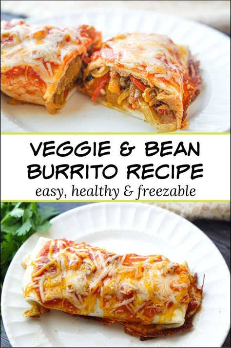 For a healthy & tasty meatless dinner, try this veggie bean burrito recipe. It’s full of flavor and great for dinner or a freezable lunch. Freezable Lunches, Burrito Recipe Healthy, Bean Burrito Recipe, Meatless Meals Healthy, Vegetarian Burrito, Bean Burrito, Vegetarian Recipes Dinner Healthy, Burrito Recipe, Veggie Dinner