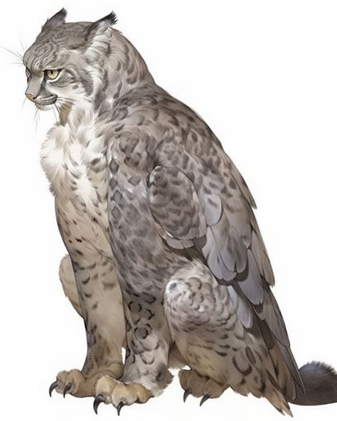 Weird Animal Combinations, Big Animals Drawing, Flying Mythical Creatures, Owl Gryphon, Fantasy Cat Creature, Owl Concept Art, Fantasy Creatures Art Monsters, Owlbear Art, Mystic Animals