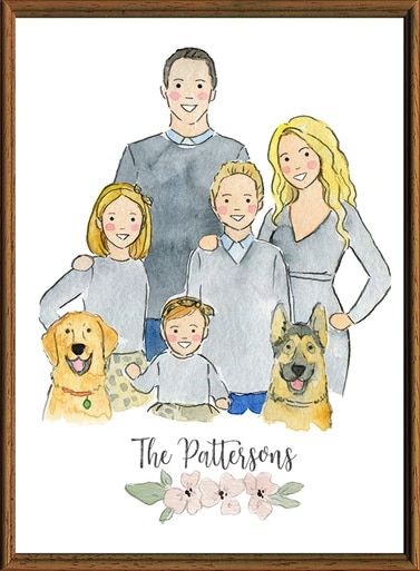 Family Drawing Illustration, Watercolor Family Portrait, Illustrated Family Portrait, Family Watercolor, Family Portrait Drawing, Watercolor Family, Family Drawing, Family Painting, Custom Family Portrait