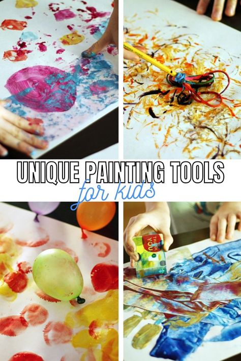 If your kids love art then they will love making art with these 7 unique painting tools. Painting Techniques For Kids, Preschool Painting, Creative Kids Crafts, Creating Texture, Painting Workshop, Toddler Art, Unique Paintings, Finger Painting, Painting Tools