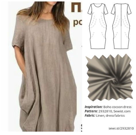 Cocoon Dress Pattern Free, Balloon Dress Pattern, Cocoon Dress Pattern, Clothing Sewing Patterns, Midi Dress Pattern, Linen Dress Pattern, Cotton Dress Pattern, Dress Sewing Patterns Free, Baggy Dresses