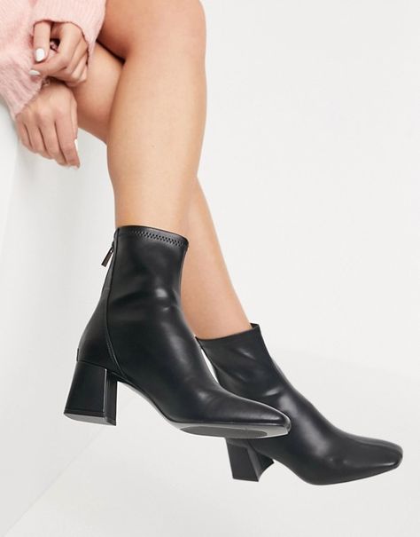 Stradivarius mid heel boots in black | ASOS Stradivarius Boots, Worker Boots, Mid Heel Boots, Leather Western Boots, Leather Heeled Boots, Suede Boots Knee High, Faux Leather Heels, Buckle Boots, Platform Ankle Boots