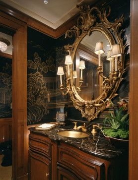 Powder Bath traditional-powder-room Traditional Powder Room, Asian Bathroom, Tuscan Bathroom, Powder Room Decor, Powder Room Ideas, Room Mirror, Powder Room Design, Bathroom Design Luxury, Powder Bath