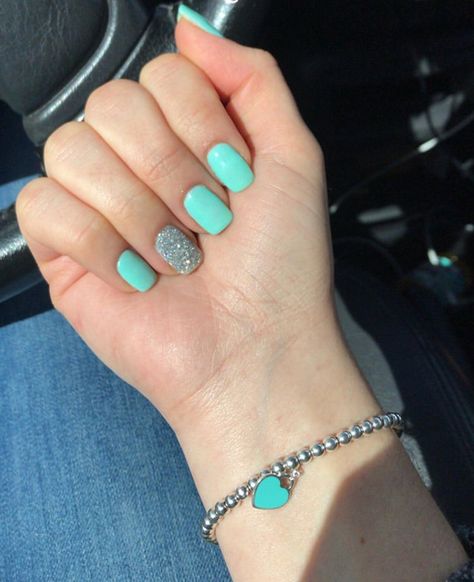 Tiffany Nail Color, Short Square Turquoise Nails, Aqua Nails Short, Aqua Square Nails, Tifanny Blue Nails, Tiffany Color Nails, Tiffany And Co Inspired Nails, Aqua Nails Design Ideas Short, Tiffany Inspired Nails