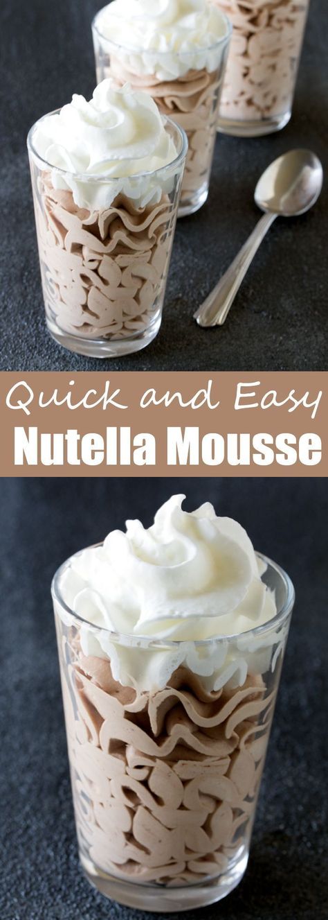 This 3 ingredient dessert will win you over immediately. Nutella Mousse is a quick, easy, and delicious dessert! Nutella Mousse, Mousse Dolce, 3 Ingredient Desserts, Nutella Recipes, Mousse Recipes, Tasty Healthy, Dessert Ingredients, Köstliche Desserts, 3 Ingredient