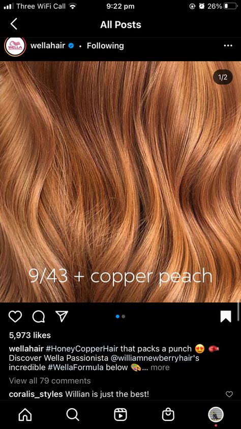 Copper Hair Wella Formula, Strawberry Blonde Formula Wella, Copper Blonde Hair Color Formulas, Cooper Hair Formula, Golden Copper Hair Color Formula, Ginger Hair Wella Formula, Wella Color Touch Formulas Copper, Cowboy Copper Hair Formula Wella, Wella Strawberry Blonde