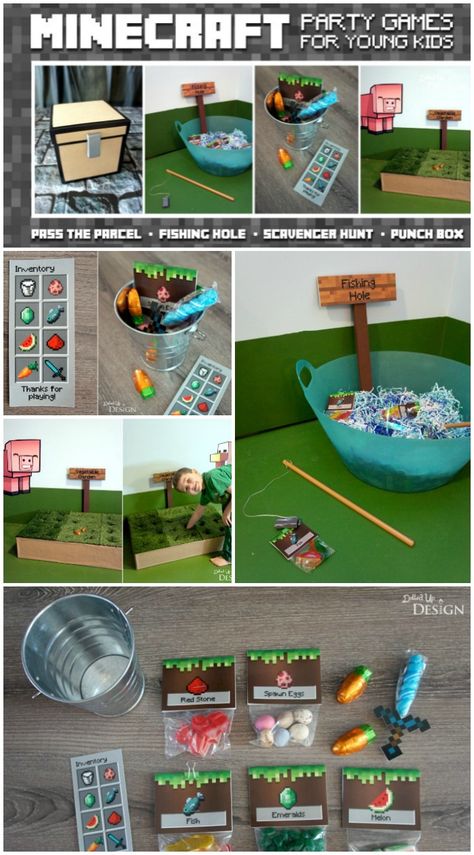 Minecraft Party Games ideas that are totally awesome for your next birthday party! Minecraft Scavenger Hunt, Diy Birthday Party Games, Minecraft Birthday Party Games, Minecraft Party Games, Housewarming Party Games, Minecraft Activities, Minecraft Party Decorations, Diy Party Games, Minecraft Theme