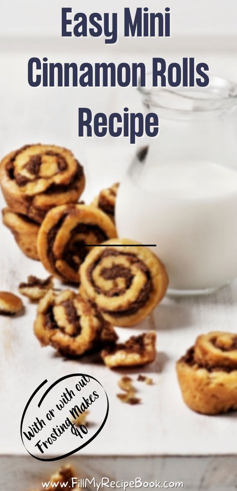 an amazing tasty easy mini cinnamon roll recipe idea to create for an appetizer or snack and even for a school lunch. make a frosting or not for them. Mini Cinnamon Buns, Cinnamon Bites, Mini Cinnamon Rolls, Cinnamon Rolls Easy, Canned Frosting, Cinnamon Recipes, Chocolate Nuts, Cinnamon Rolls Recipe, Recipe From Scratch