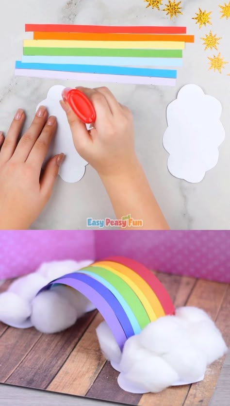 We adore rainbows so we were really happy with how this simple rainbow paper craft turned out! Rainbow Paper Craft, 3d Rainbow, Rainbow Paper, Rainbow Crafts, Kraf Diy, Paper Crafts For Kids, Paper Crafts Diy Kids, Fun Crafts For Kids, Easy Paper Crafts