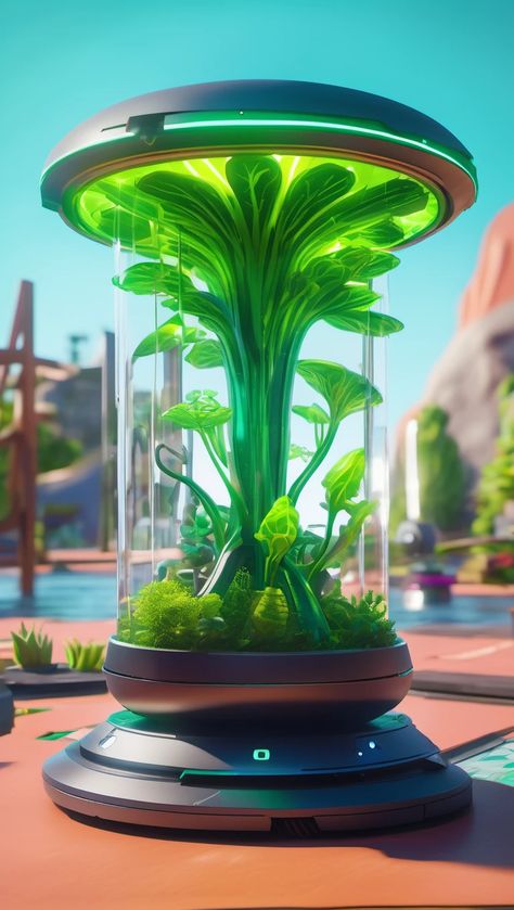 Sci Fi Plant Lab, Space Plants Concept Art, Sci Fi Terrarium, Alien Plants Concept Art, Alien Plant Life Concept Art, Futuristic Plant Pot, Alien Plants, Sci Fi Props, Futuristic Cars