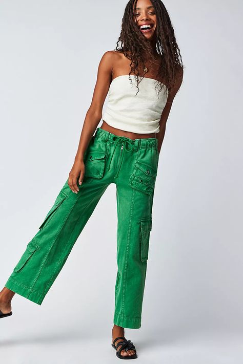 Tahiti Cargo Pants | Free People Kelly Green Pants, Bright Winter Outfits, Free People Jumpsuit, Free People Romper, Black Cropped Pants, Long Jumpsuits, Free People Pants, Long Sleeve Romper, Tahiti