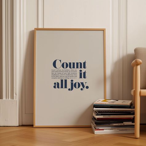 This Digital Prints item by AbidingPressCo has 18 favorites from Etsy shoppers. Ships from United States. Listed on 07 Aug, 2024 Joy Bible Verse, Christian Room Decor, Count It All Joy, Biblical Artwork, Modern Christian Art, Christian Posters, James 1, Etsy Prints, Scripture Print