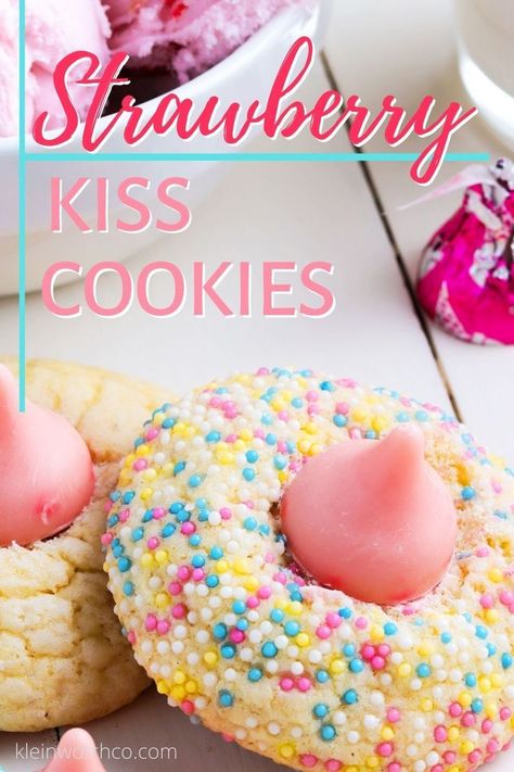 May 25, 2021 - Adorable Strawberry Kiss Cookies made with strawberry ice cream cone chocolate Hershey kisses make the cutest blossom cookies ever. Strawberry Ice Cream Cone, Kiss Cookie Recipe, Hershey Kiss Cookies, Chocolate Hershey, Lofthouse Sugar Cookies, Blossom Cookies, Kiss Cookies, Ice Cream Cookie Sandwich, Easter Desserts Recipes