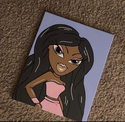 Bratz Doll Painting Canvas Easy, Bratz Painting Ideas, Bratz Paintings Canvas Easy, Bratz Doll Canvas Painting, Brats Painting, Bratz Painting, Bratz Paintings Canvas, Preppy Paintings, Disney Canvas Art