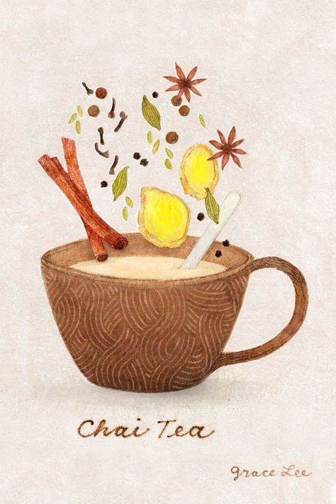 Fall Harvest Food, Watercolor Teacup, Brown Mug, Cardamom Pods, All Spice, Stash Tea, Mug Drawing, Tea Illustration, Tea Logo