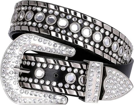 XZQTIVE Rhinestone Studded Western Leather Belt for Men- Women Ladies Vintage Cowgirl Cowboy Bling Design Waist Belts for Pants Jeans Dresses (Black, Fit pant 27-32 inch) at Amazon Women’s Clothing store Western Leather Belt, Rhinestone Belt Buckle, Free People Necklace, Bling Belts, Bling Design, Cowgirl Bling, Contemporary Engagement Rings, Waist Belts, Western Buckles