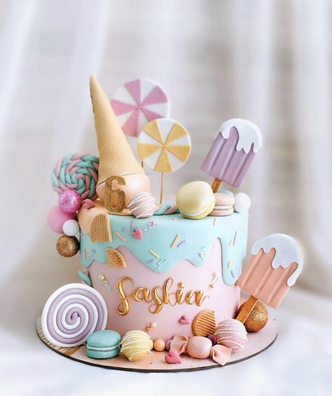 Sweet Birthday Cake, Candyland Cake, Ice Cream Birthday Cake, Candy Birthday Cakes, Candy Land Birthday Party, Pastel Birthday, Ice Cream Birthday Party, 2 Birthday Cake, 1st Birthday Cakes