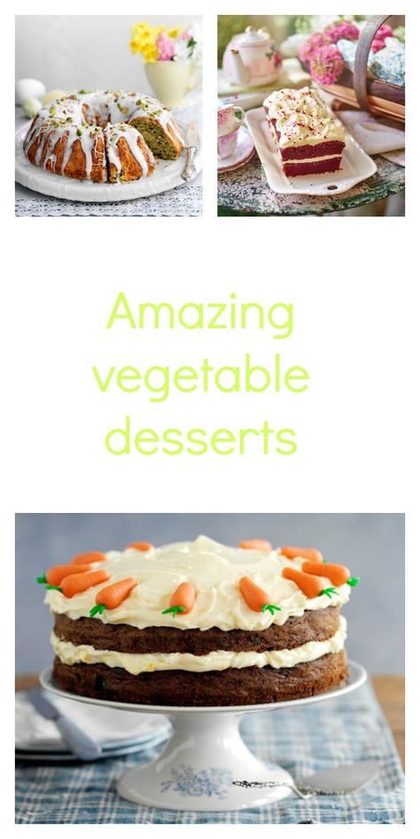 Amazing vegetable cakes to try at home - from courgette cakes to carrot. Baking With Vegetables Desserts, Veggie Cakes Recipes, Cake With Vegetables, Cake Made With Vegetables, Vegetable Cake Recipes, Cakes With Vegetables In, Vegetable Birthday Cake, Veggie Cakes, Vegetable Cake