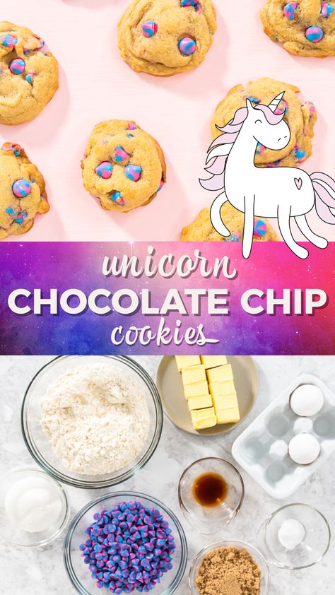 Chocolate Chip Dessert, Unicorn Chocolate, Levain Bakery, Baking Stuff, Colorful Unicorn, Food Baking, Unicorn Kids, Baked Chips, Cookies Ingredients