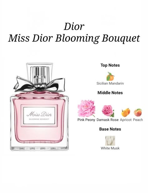 Perfume Notes For Women, Essential Oil Perfumes Recipes, Perfume Ideas, Perfume Notes, Miss Dior Blooming Bouquet, Blooming Bouquet, Perfume Recipes, Popular Perfumes, Diy Perfume