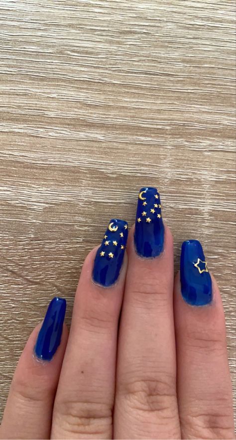 Blue Nails Prom Short, Nails Dark Blue, Nails Navy, Star Space, Navy Nails, Dark Blue Nails, Nails Dark, Prom 2023, Moon Nails