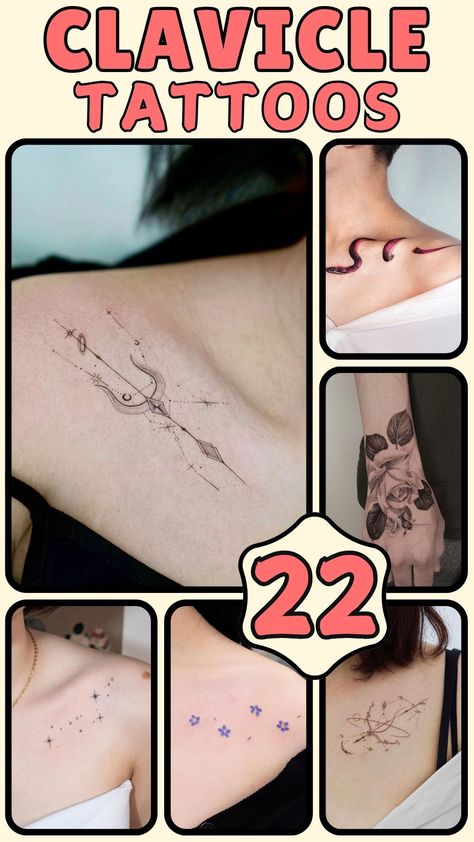 Discover stunning clavicle tattoo ideas that perfectly blend elegance with personal expression. From dainty floral designs to celestial patterns, find inspiration for your next ink. Learn essential preparation tips and aftercare advice to ensure your tattoo heals beautifully. Perfect for those seeking sophisticated, feminine tattoo placement options that can be easily shown or concealed. Collar Bone Words Tattoo, Horizontal Shoulder Tattoo, Collar Bone Tiny Tattoo, Mini Collar Bone Tattoo, Collar Bone Tattoo Women, Collar Tattoos For Women, Shoulder Collar Bone Tattoo For Women, Feminine Collar Bone Tattoos, Unique Collar Bone Tattoo Ideas