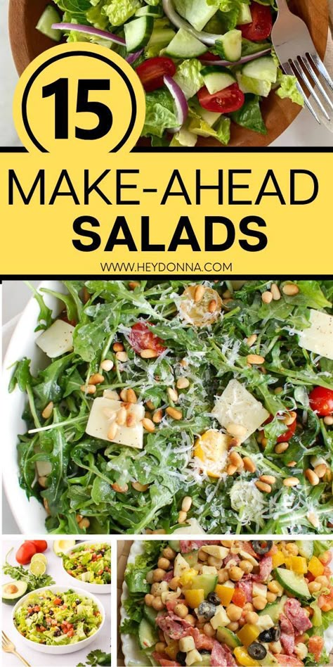 make-ahead salads Healthy Salad For Party, Big Green Salad Recipe, Healthy Gathering Foods, Healthy Salads That Keep Well, Salad Bar Salad Recipes, Salad Grocery List, Salads You Can Make The Day Before, Salads To Make Ahead Of Time, Make Ahead Chopped Salad