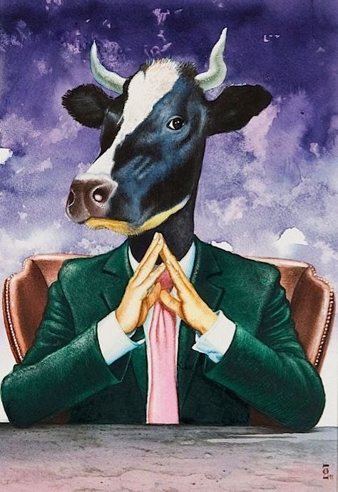 Olivier Zappelli | WATERCOLOR | Human Cow Human Cow, Contemporary Paintings, Goats, Cow, Human, Animals