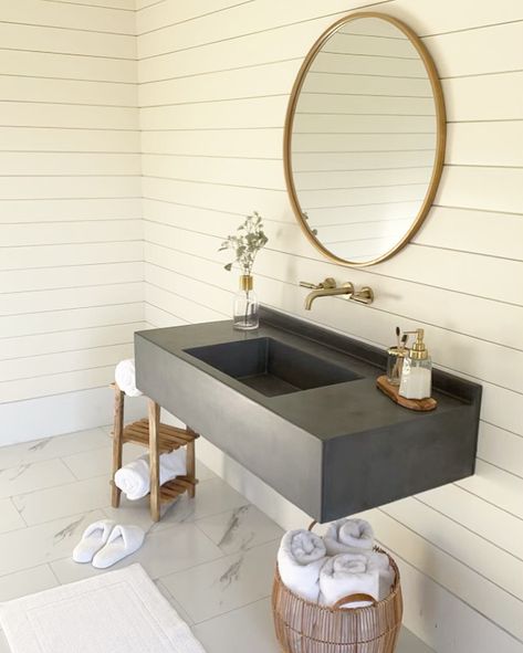 Floating wall mount concrete sink vanity Hanging Vanity, Ramp Sink, Concrete Vanity, Glass Fiber Reinforced Concrete, Floating Sink, Contemporary Bathroom Sinks, Concrete Bathroom, Concrete Sink, Concrete Stone