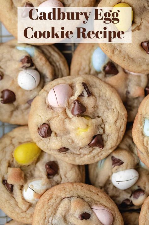 Cadbury Egg Cookies - I Heart Eating Easy Cadbury Egg Cookies, Chocolate Cadbury Egg Cookies, Easter Chocolate Chip Cookies, Cadbury Eggs Cookies, Cadbury Egg Cookies, Cadbury Cookies, Cadbury Mini Egg Recipes, Cadbury Creme Egg Cookies, Easter Breakfast Recipes