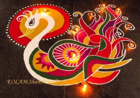 Rangoli Design Ideas & Images For Diwali Shanthi Sridharan Rangoli, New Year Rangoli Design, Deepavali Rangoli, Cartoons Rangoli, Idea To Draw, Colour Kolam, Happy Deepavali, Margazhi Kolam, Indian Rangoli Designs