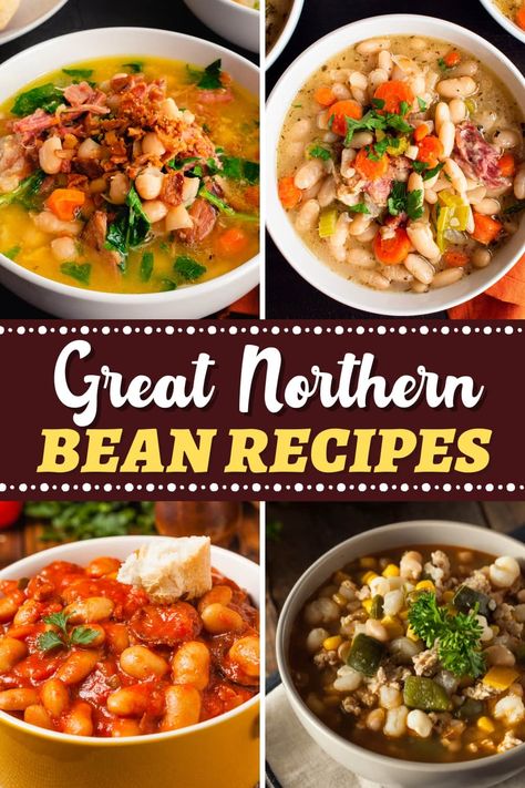 Try these Great Northern bean recipes for dishes that are hearty and satisfying! From stew to chili to shepherd's pie, you'll love these tasty meals. Dry Northern Bean Recipes, Dried Beans In Crockpot Recipes, Recipes Using Great Northern Beans, Soup With Northern Beans, Vegan Great Northern Beans Recipe, Great Northern Bean Soup Recipes, Dried Great Northern Beans Recipe, Recipes With Great Northern Beans, Northern Beans Soup