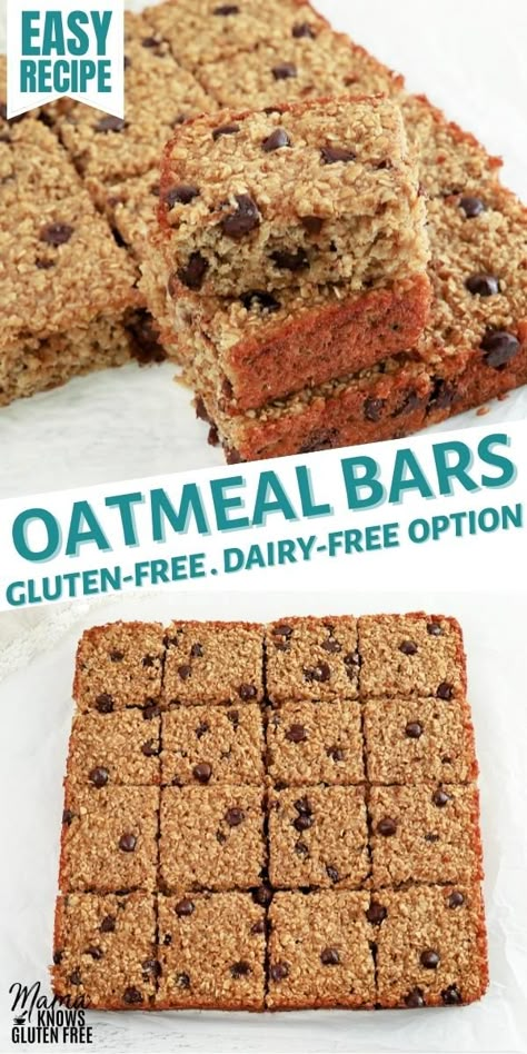 Oatmeal Bars Gluten Free Oatmeal Bars, Mama Knows Gluten Free, Oatmeal Raisin Bars, Baked Oatmeal Bars, Healthy Baked Oatmeal, Recipe For Oatmeal, Gluten Free Breakfast Bars, Breakfast Bars Recipe, No Bake Oatmeal Bars